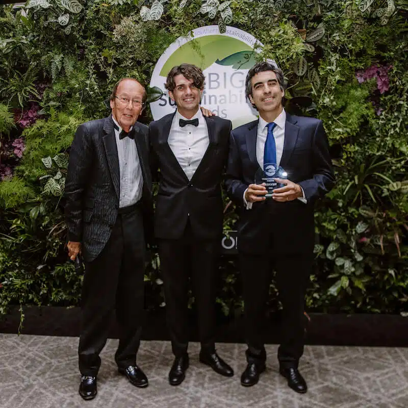 Sustainability Awards 2023 - R to L Diego Ibanez BSI VP Latin America holding Award Marco Ciancia Croda UK Account Manager Fred Dinenage - Award MC